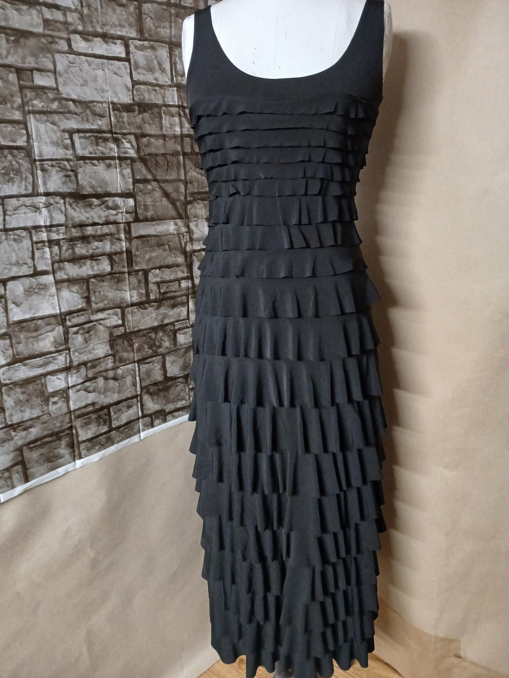Melis Kozan Sleeveless Black Tiered Ruffle Maxi Dress
